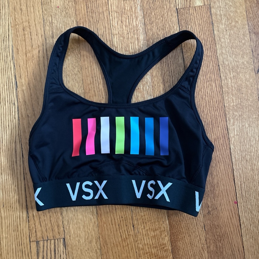VSX Women's Black Sports Bra with Vibrant Stripes